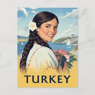 Carte Postale Affiche de voyage en Turquie Femme souriante et li