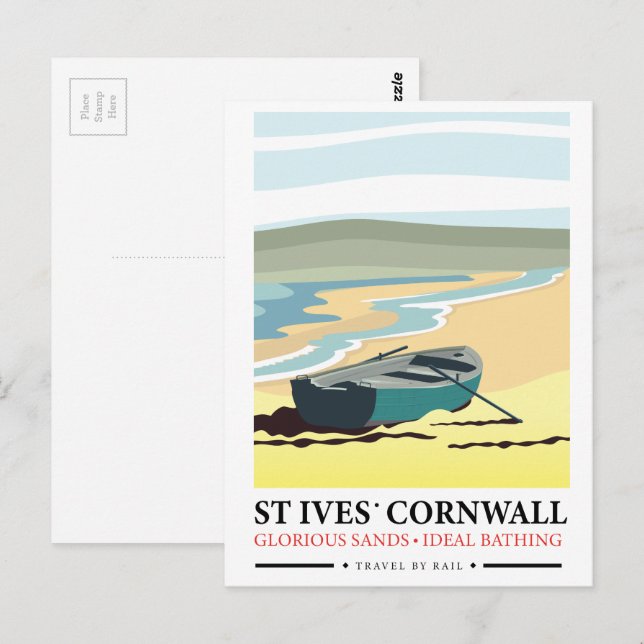 Carte Postale Affiche de voyage nautique St Ives Cornwall. (Devant / Derrière)