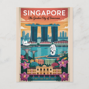 Carte Postale Affiche de voyage rétro de Singapour Art vintage