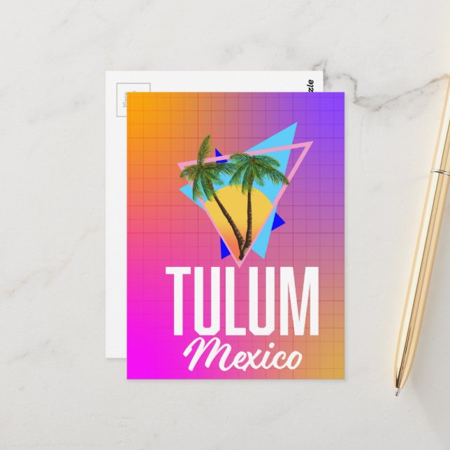 Carte Postale Affiche de voyage rétro Tulum Mexique. (Devant/Arrière en situation)