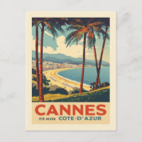 Affiche de voyage vintage Cannes France Plage