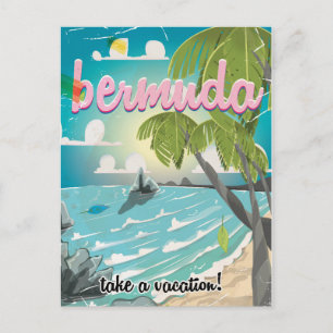 Carte Postale Affiche de voyage vintage de Bermude dessin animé