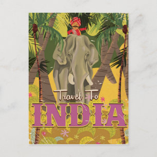 Carte Postale affiche de voyage vintage d'éléphant indien