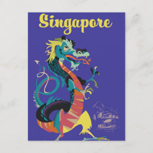 Carte Postale Affiche de voyage vintage dragon de Singapour