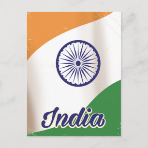 Carte Postale Affiche de voyage vintage du drapeau de l'Inde.