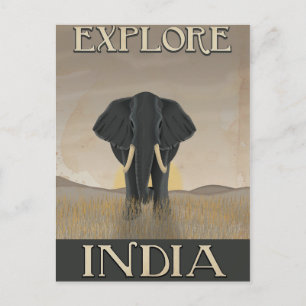 Carte Postale Affiche de voyage vintage éléphant Inde