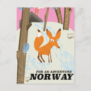Carte Postale Affiche de voyage vintage renard Norvège
