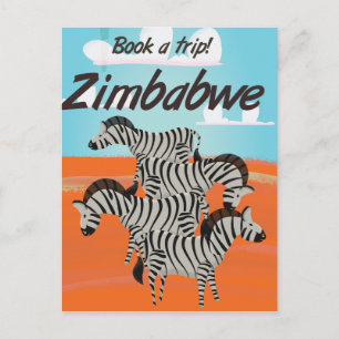 Carte Postale affiche de voyage vintage Zimbabwe Zebra