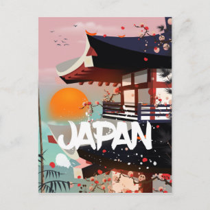 Carte Postale Affiche du bâtiment japonais au soleil couchant