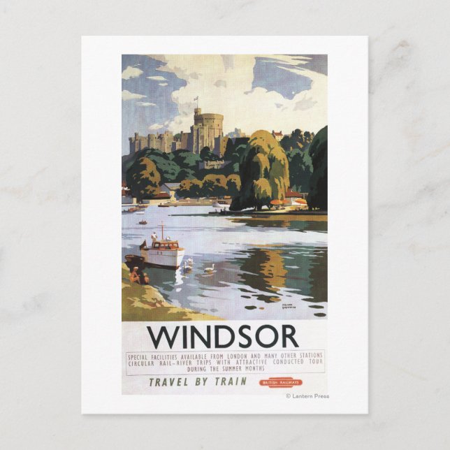 Carte Postale Affiche du château de Windsor sur les chemins de f (Devant)