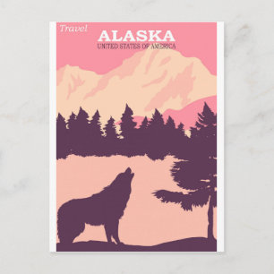 Carte Postale Affiche du Vintage voyage rose Loup de l'Alaska Na