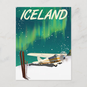 Carte Postale affiche d'un avion de ski vintage en Islande