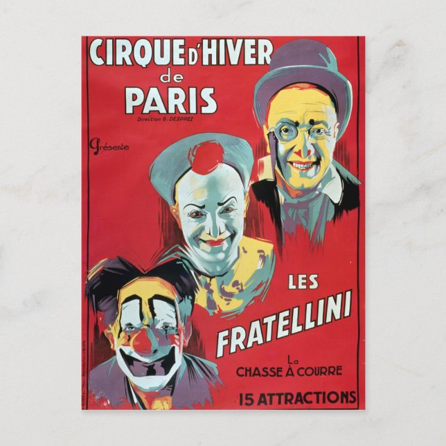Carte Postale Affiche publicitaire du Cirque d'Hiver de Paris (Devant)