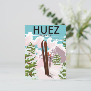 Carte Postale Affiche rétro de ski Huez France
