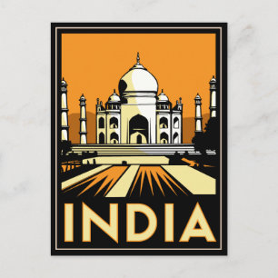 Carte Postale affiche rétro de taj mahal inde art déco