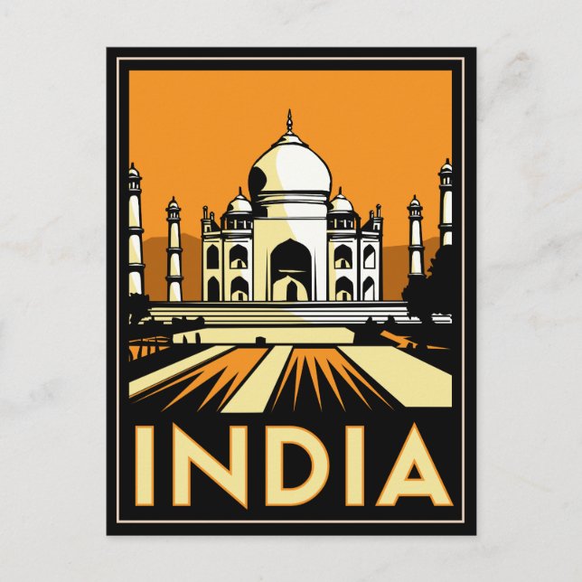 Carte Postale affiche rétro de taj mahal inde art déco (Devant)