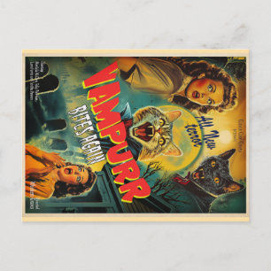 Carte Postale Affiche rétro d'horreur de chat vampire Vampurr