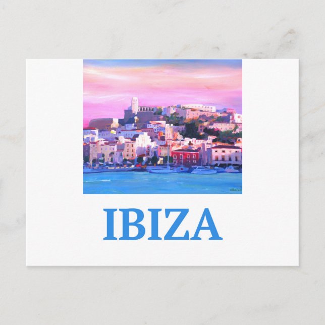 Carte Postale Affiche Rétro Vieille Ville et Port d'Ibiza (Devant)