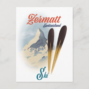 Carte Postale Affiche vintage de ski à Zermatt Suisse