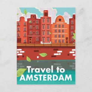 Carte Postale Affiche vintage de voyage à Amsterdam