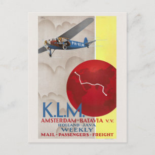 Carte Postale Affiche vintage K.L.M. Amsterdam-Batavia 1930