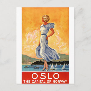 Carte Postale Affiche Vintage voyage d'Oslo Norvège restaurée