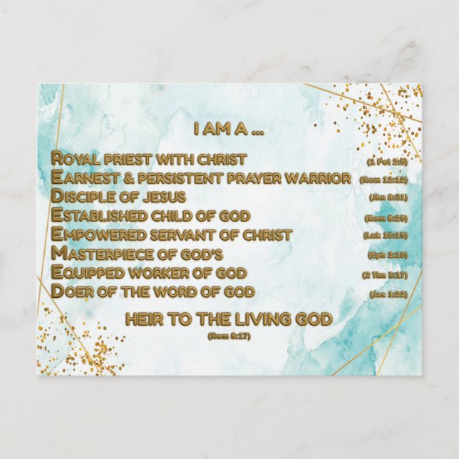Carte Postale Affirmations bibliques d'or Acrostique w_Scripture (Devant)