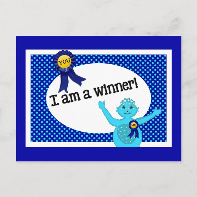 Carte Postale Affirmations des gagnants Pois bleu turquoise (Devant)