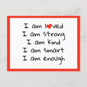 Carte Postale Affirmations Typographie cardiaque Rouge Noir