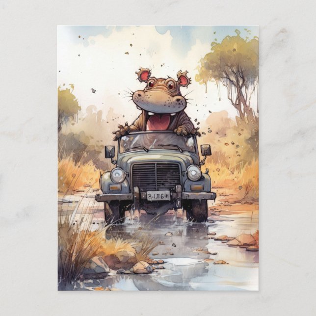 Carte postale africaine Safari Hippo (Devant)