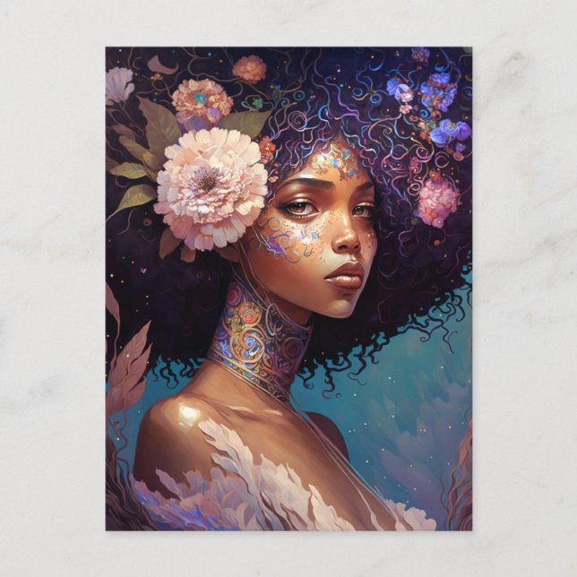 Carte Postale African American Black Goddess Queen Imaginaire Ar (Devant)