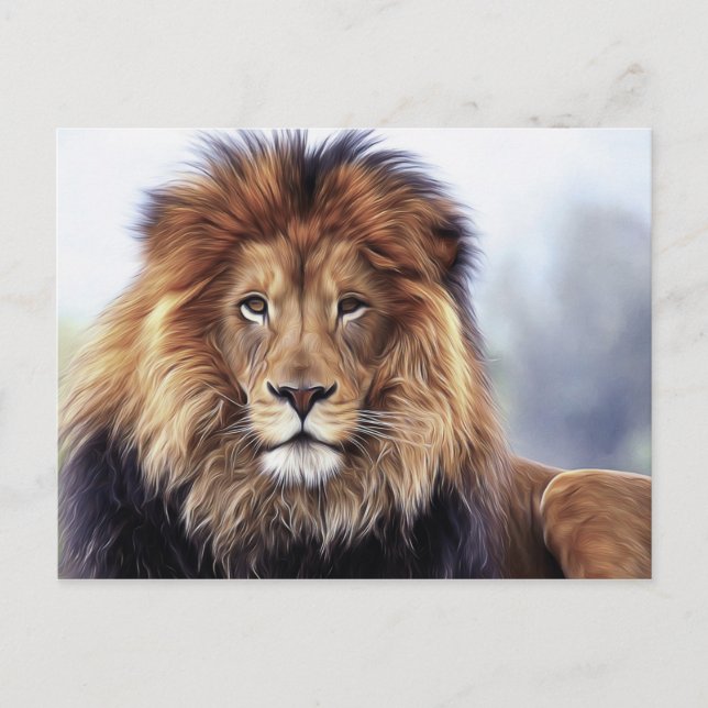 Carte Postale African Male Lion Digital Oil Painting (Devant)
