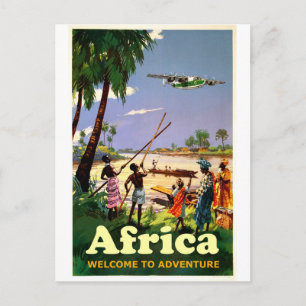 Carte Postale Afrique, tribu africaine regardant un avion à l'ap