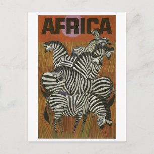 Carte Postale Afrique, Zèbre africain, Savane, voyage vintage