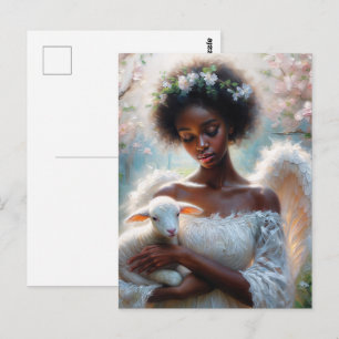 Carte postale Afro Angel avec agneau