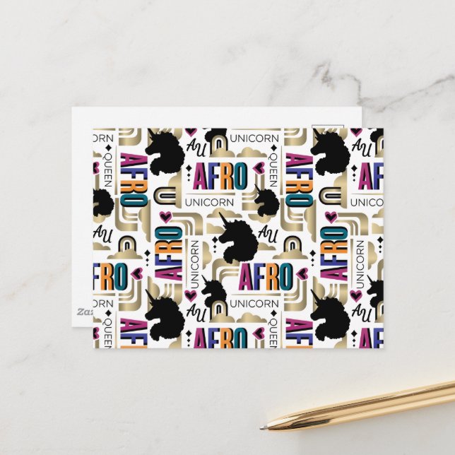 Carte Postale Afro Unicorn Bold Motif (Devant/Arrière en situation)