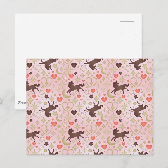 Carte Postale Afro Unicorn Coeur et Star Motif rose (Devant / Derrière)