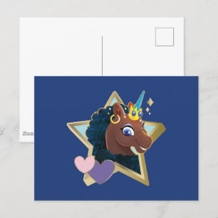 Carte Postale Afro Unicorn étoile magique