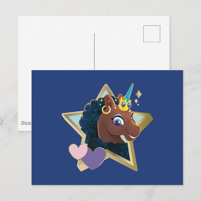 Carte Postale Afro Unicorn étoile magique (Devant / Derrière)