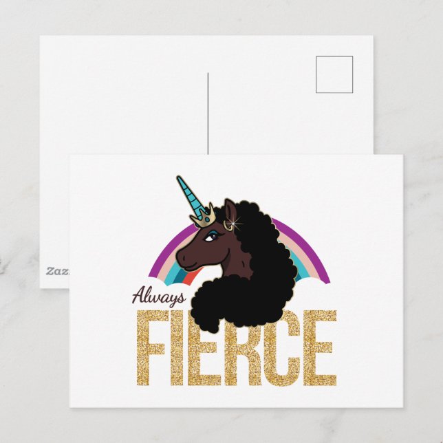 Carte Postale Afro Unicorn | Magique - Toujours fière (Devant / Derrière)
