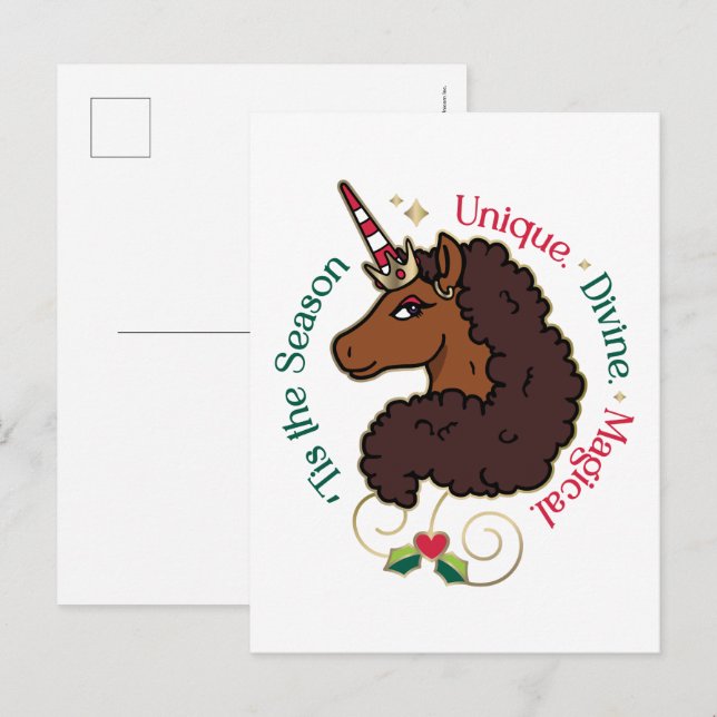 Carte Postale Afro Unicorn 'Tis Season Holiday Unicorn (Devant / Derrière)