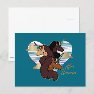 Carte Postale Afro Unicorn Trio Coeur Design