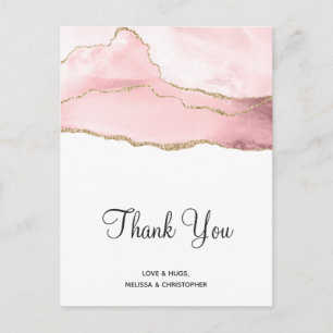 Carte Postale Agate rose vierge avec Mariage de ruban or Merci