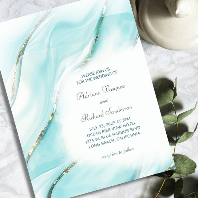 Carte Postale Agate Turquoise moderne RSVP Online QR Code (Créateur téléchargé)