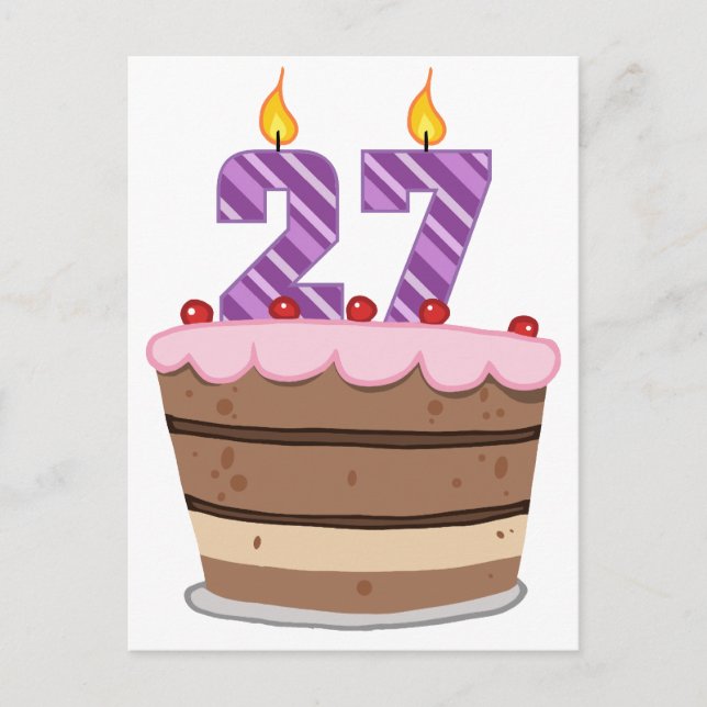 Carte Postale Âge 27 sur le gâteau d'anniversaire (Devant)