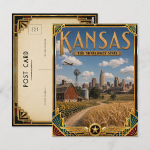 Carte Postale Âge d'or Art déco vintage du Kansas