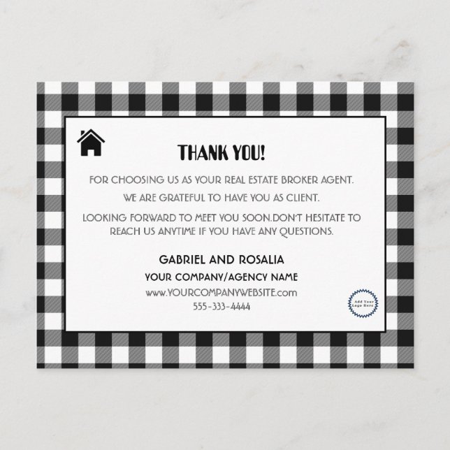 Carte Postale Agent courtier immobilier Logo d'entreprise Merci (Devant)