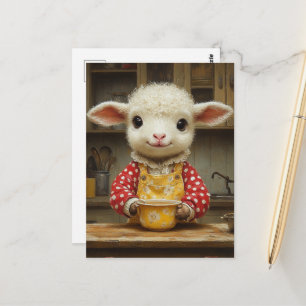 Carte Postale Agneau adorable dans la cuisine