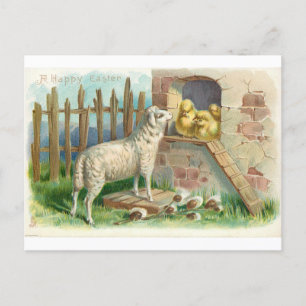 Carte postale: Agneau de Pâques et poussins
