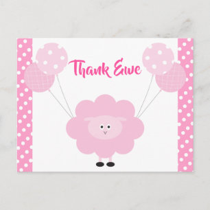 Carte Postale Agneau rose doux fille Baby shower Merci mignon